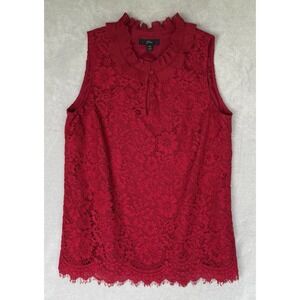 J Crew Blouse Womens XS Red Lace Top Ruffle‎ Neck Feminine Romantic Office Siren